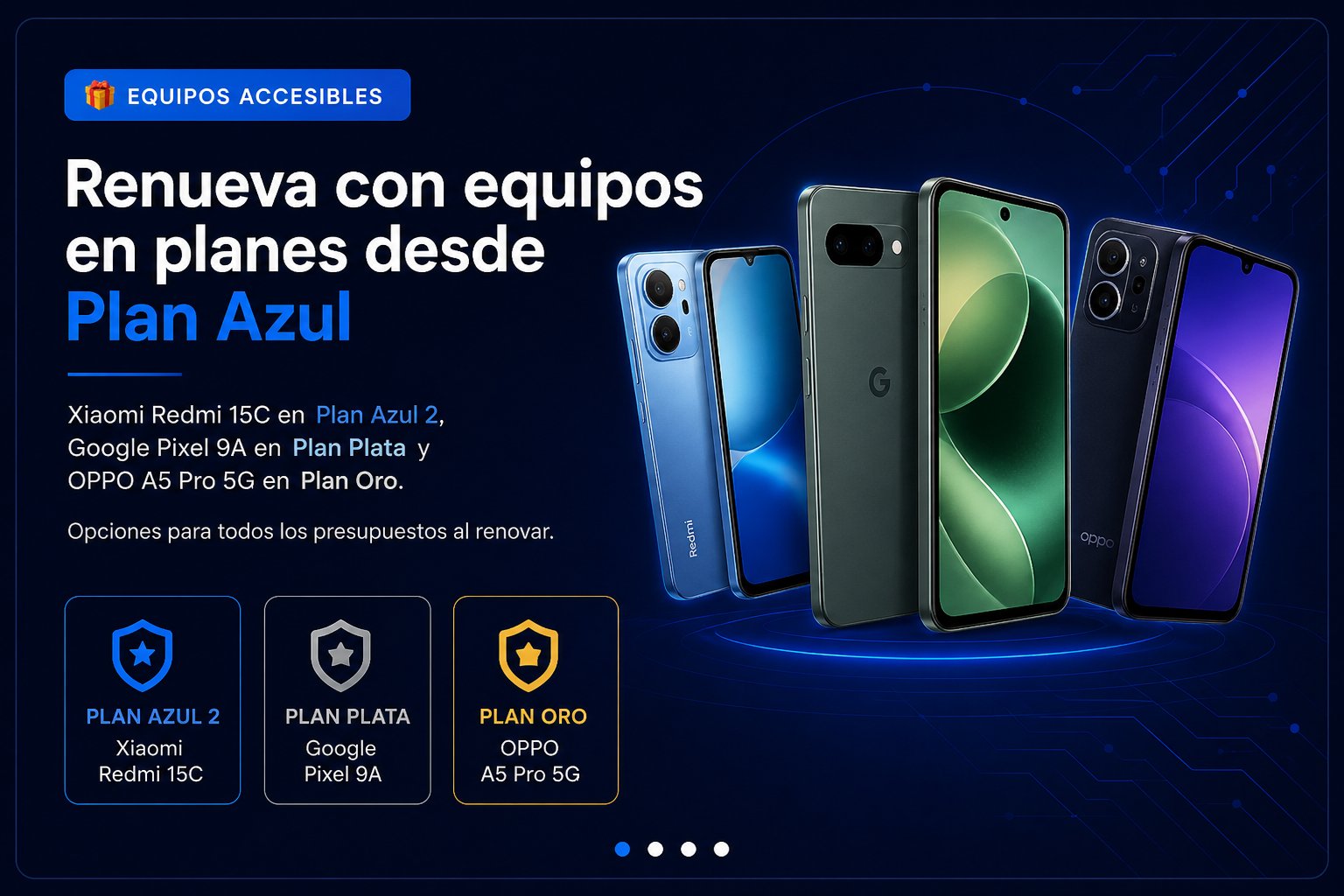 Renueva con equipos accesibles - Xiaomi Redmi 15C, Google Pixel 9A, OPPO A5 Pro 5G